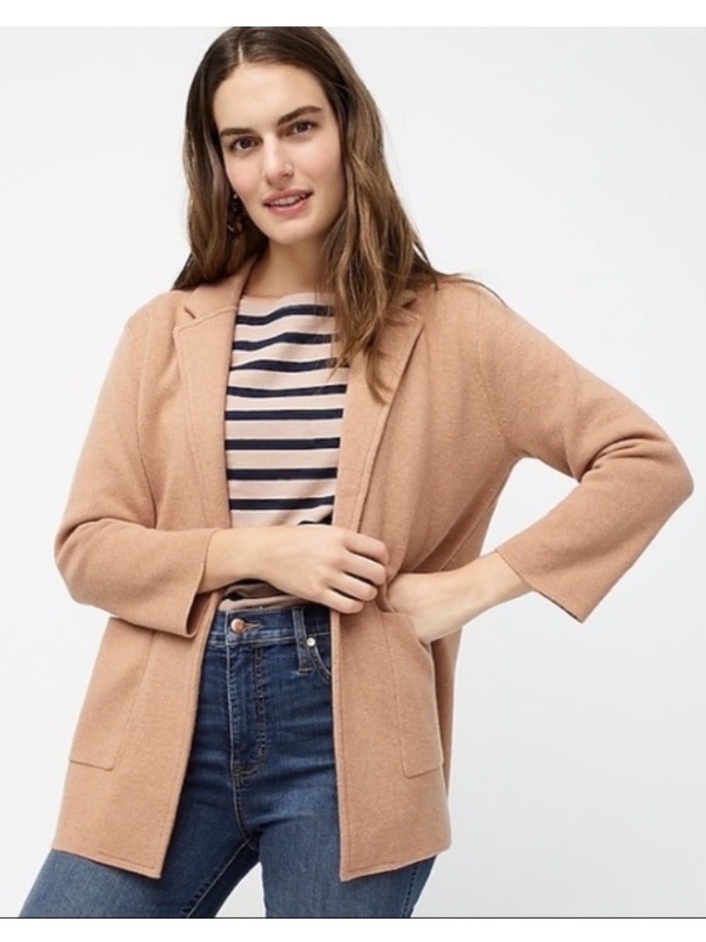 J. Crew Sophie Open-Front Sweater-Blazer in Camel